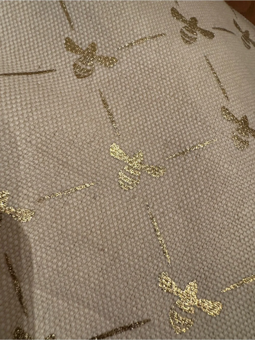 5/$30 Cream Cosmetic Pouch with Gold Bee Print